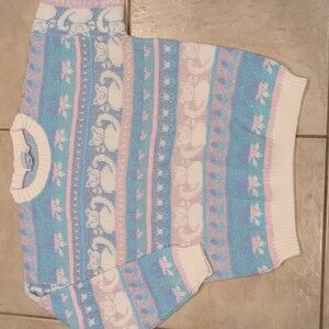 Vintage 80's Rose Pastel Kitty Cat Sparkly Glitter Knit Sweater Size Small